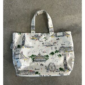 Harrods London Pretty City Landmarks 13.5" x 9.5" Shopper Bag Tote VGUC